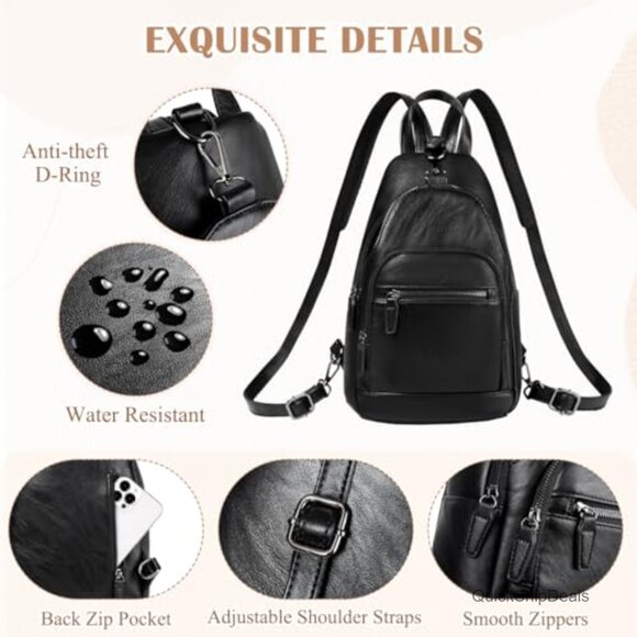 Anti Theft PU Leather Convertible Sling Backpack Daypack Women main image 4